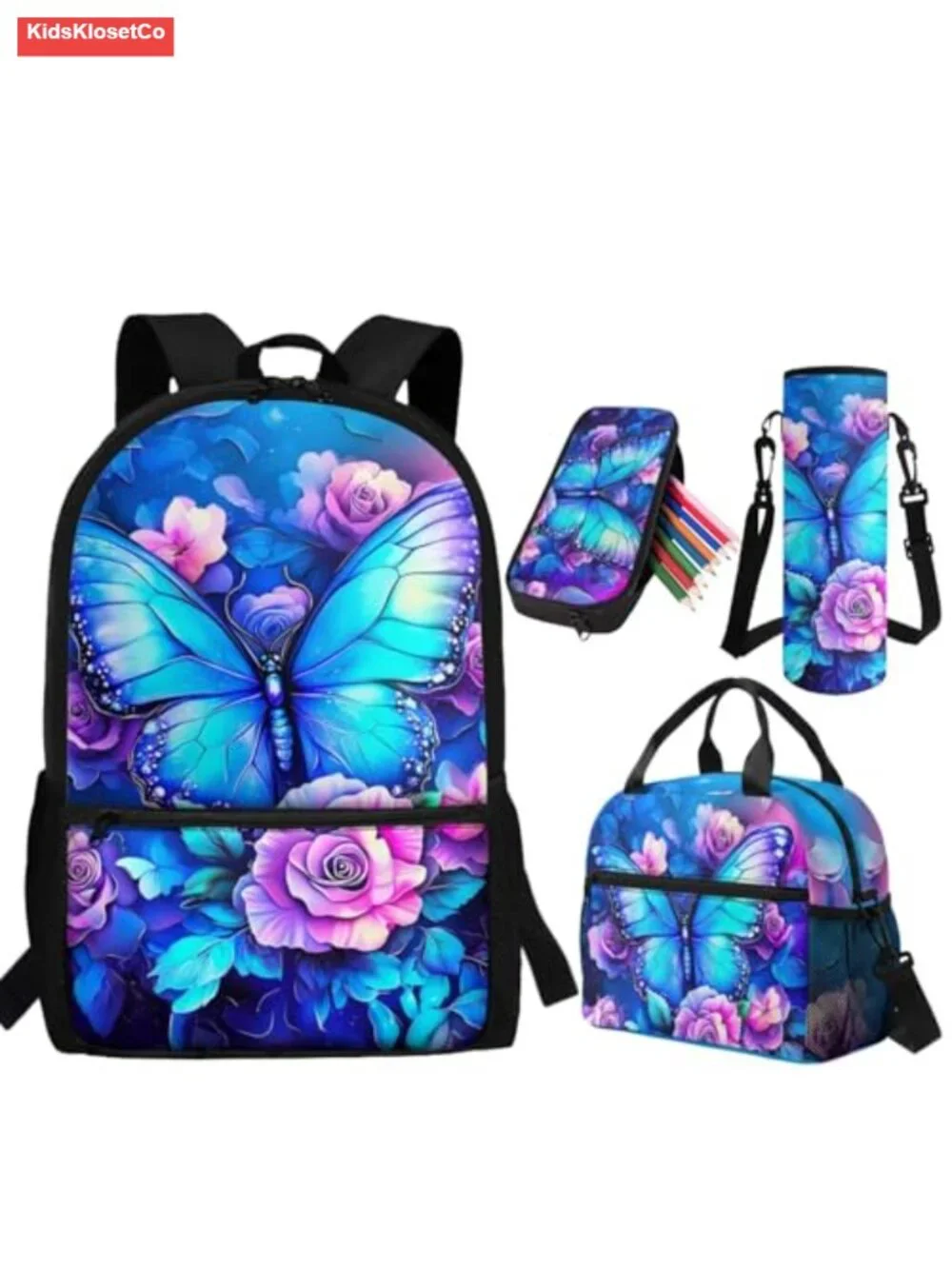 Butterfly Backpack Set with Lunch Box and Pencil Case for Toddler Girls